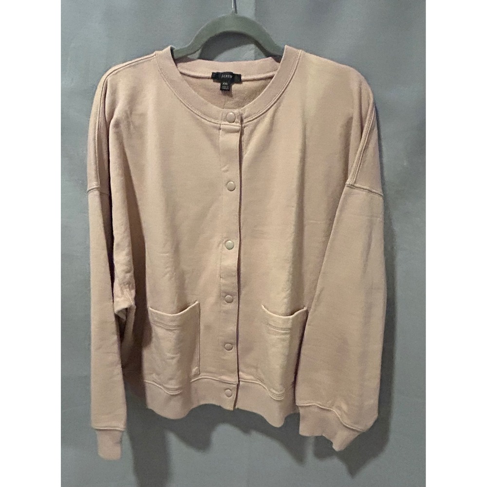 J.Crew Women XXL Snap-Front Cardigan Sweatshirt French Terry Pink BA375 NWT